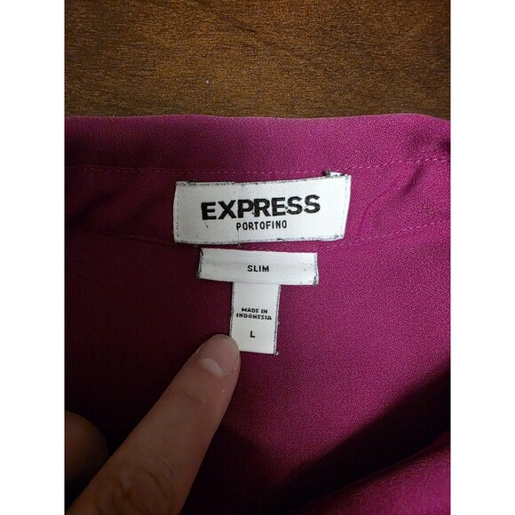 Express Portofino Blouse Button Down Long Sleeve Shirt L Slim Fit Career Magenta - Picture 2 of 7